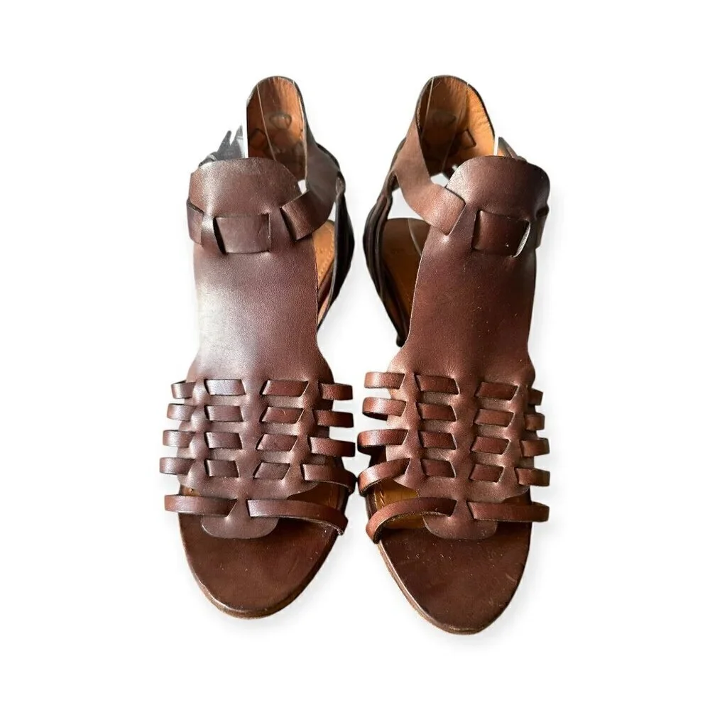 Givenchy Brown Leather Gladiator Huarache Sandal, Mid Heel, Size 38.5EU
